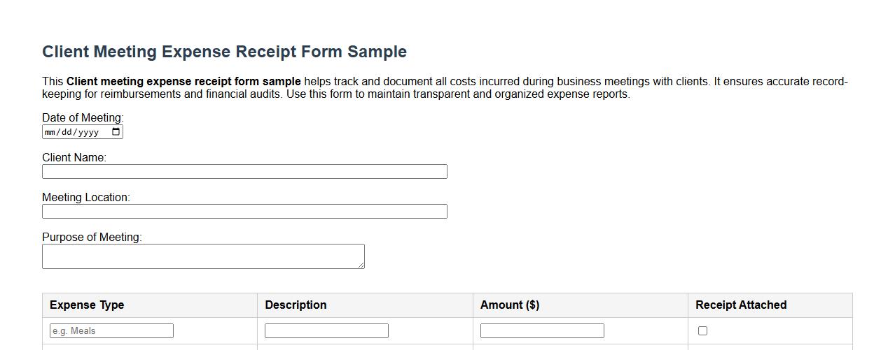 Client meeting expense receipt form sample image preview