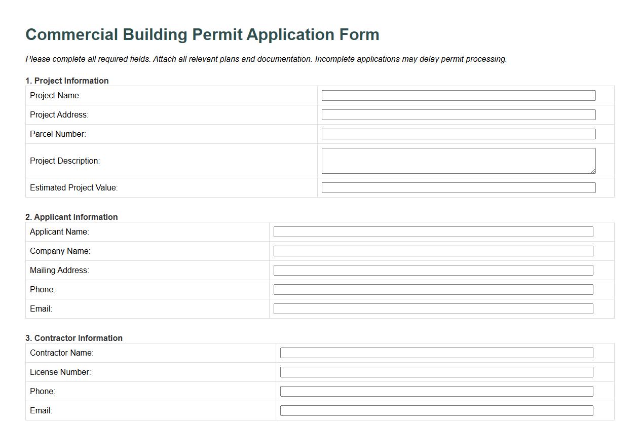 commercial building permit application form sample image preview