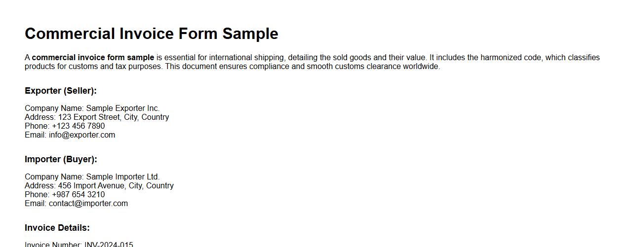commercial invoice form sample including harmonized code image preview