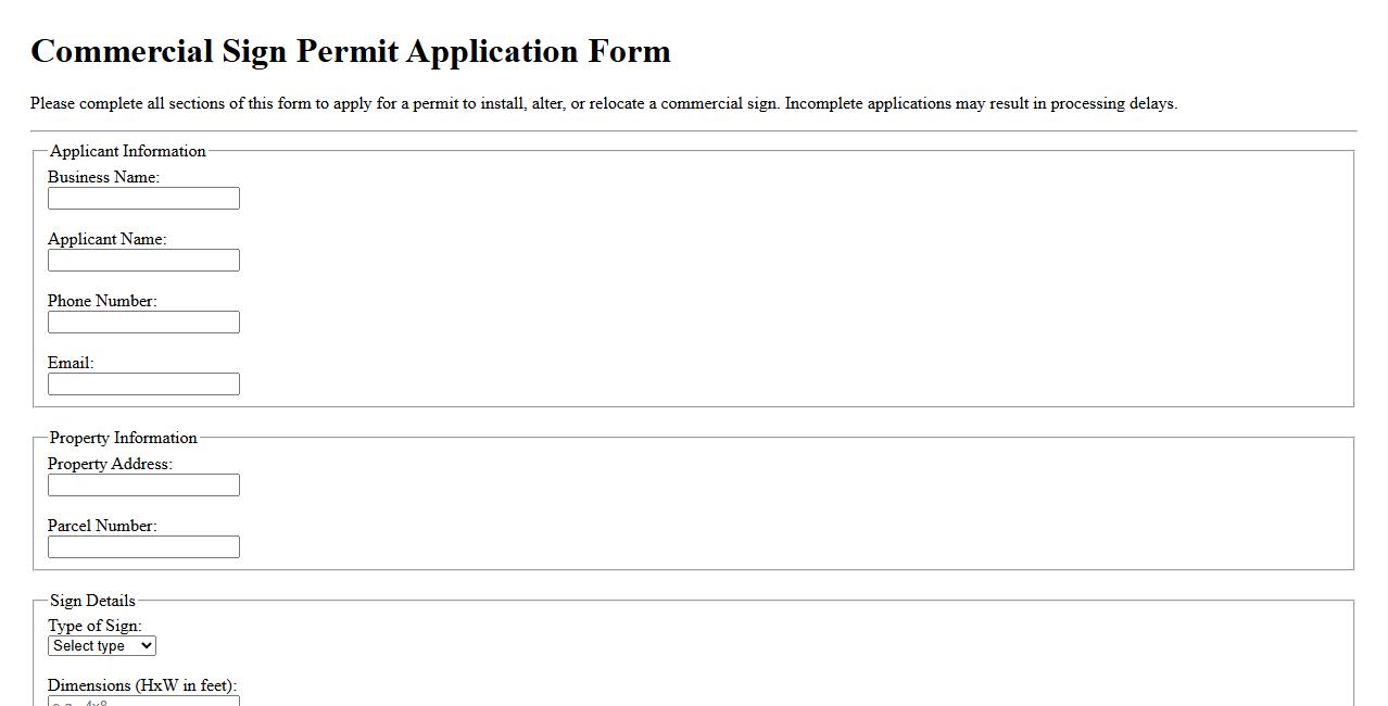 commercial sign permit form sample image preview
