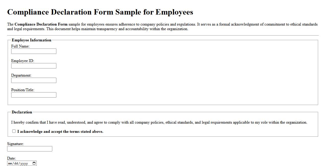 Compliance Declaration Form Sample for Employees image preview