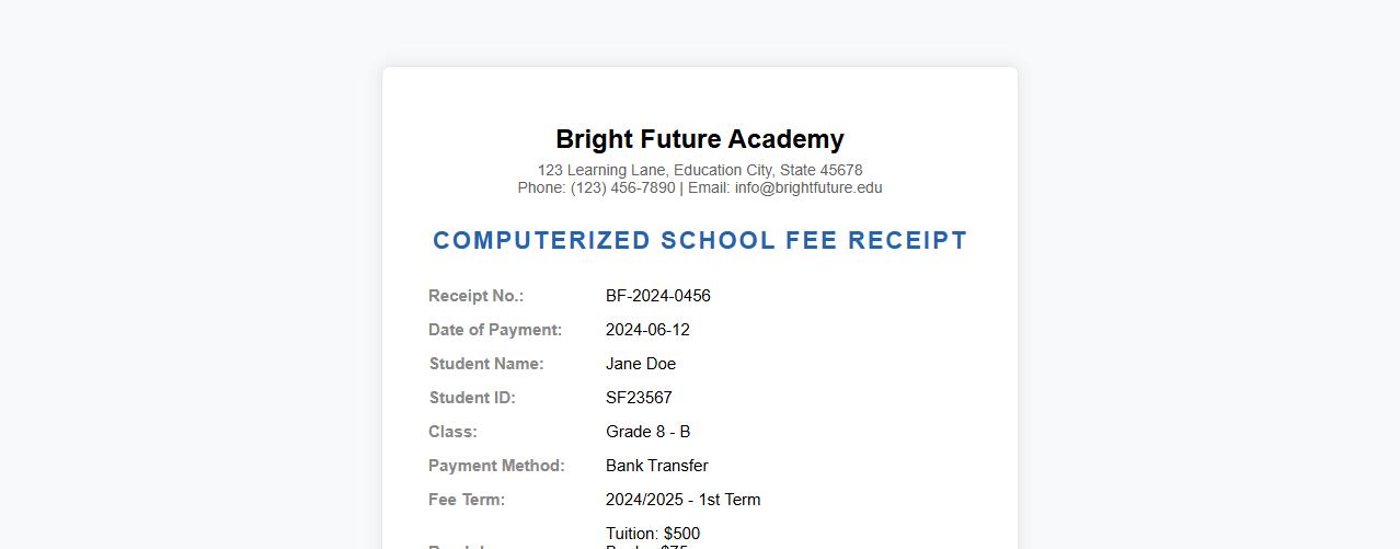 computerized school fee receipt template image preview