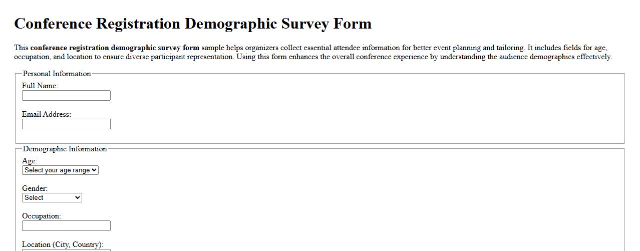 Conference registration demographic survey form sample image preview
