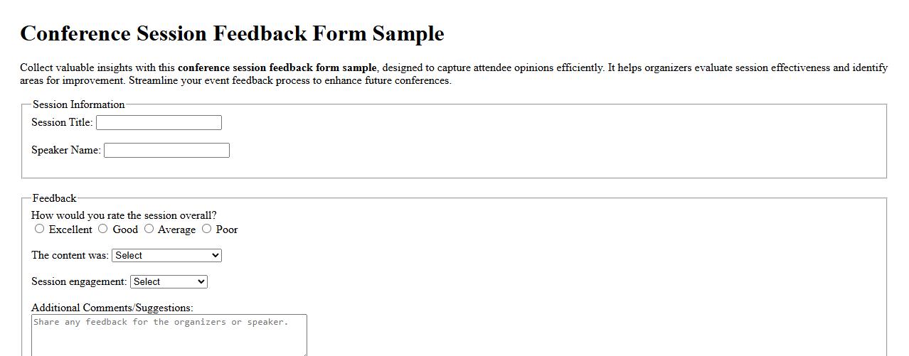 Conference session feedback form sample image preview