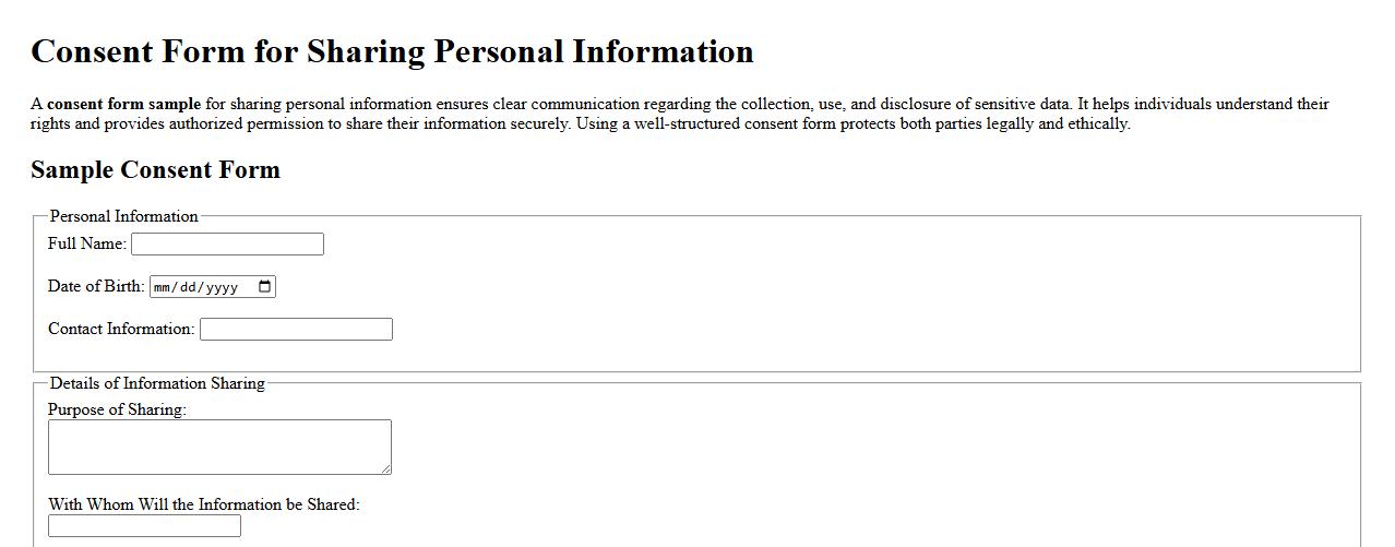 Consent form sample for sharing personal information image preview