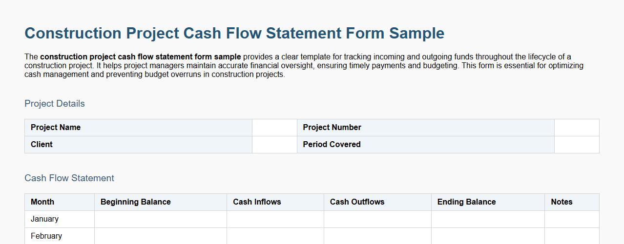 construction project cash flow statement form sample image preview
