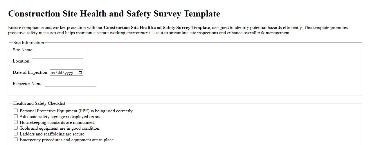 Construction site health and safety survey template image preview