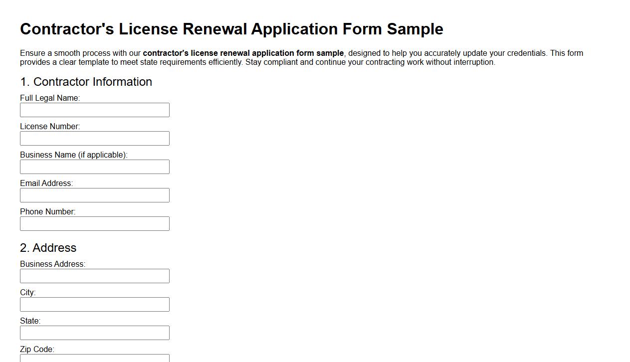contractor’s license renewal application form sample image preview