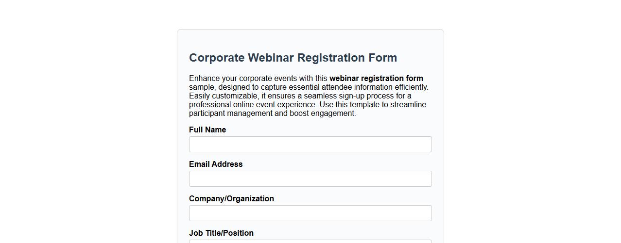 Corporate webinar registration form sample example image preview