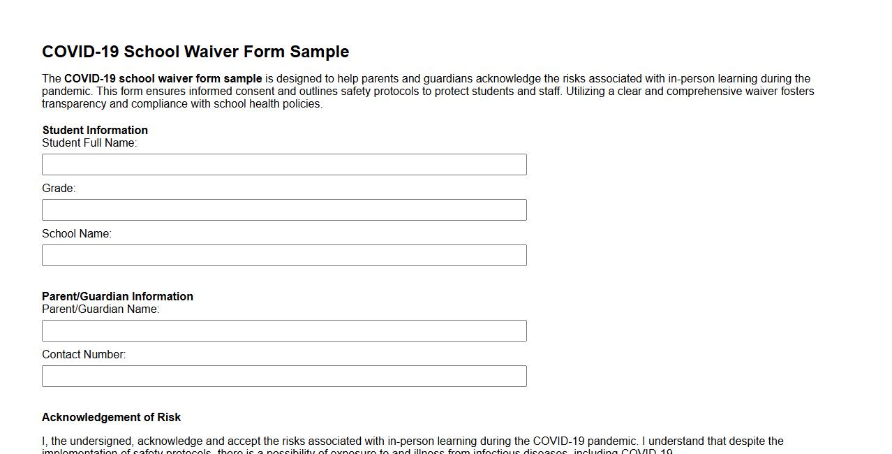 covid-19 school waiver form sample image preview