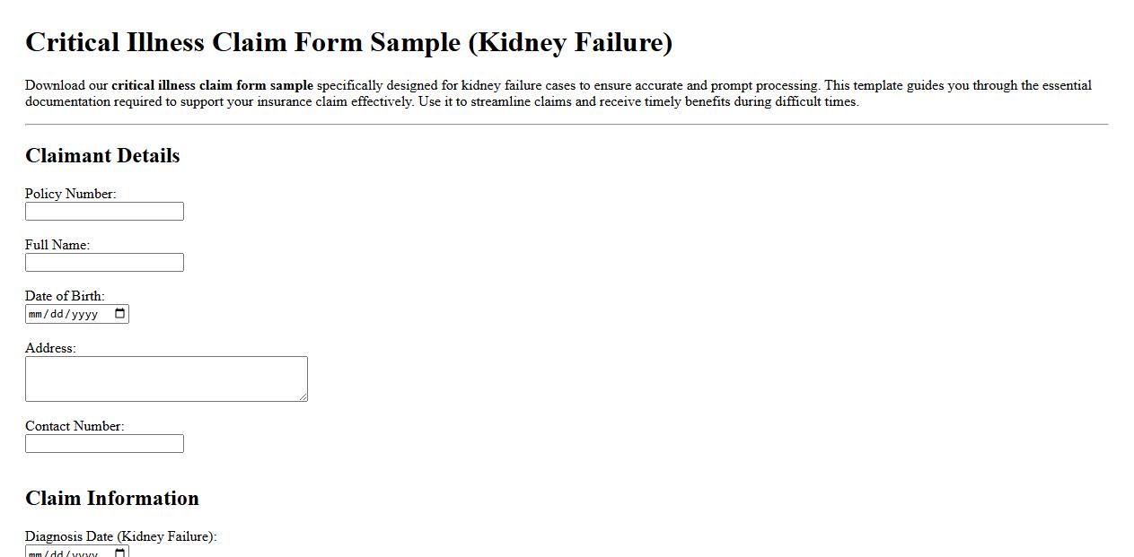 critical illness claim form sample for kidney failure cases image preview