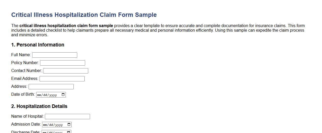 critical illness hospitalization claim form sample with checklist image preview