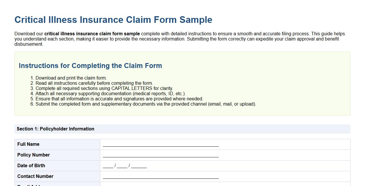 critical illness insurance claim form sample with instructions image preview