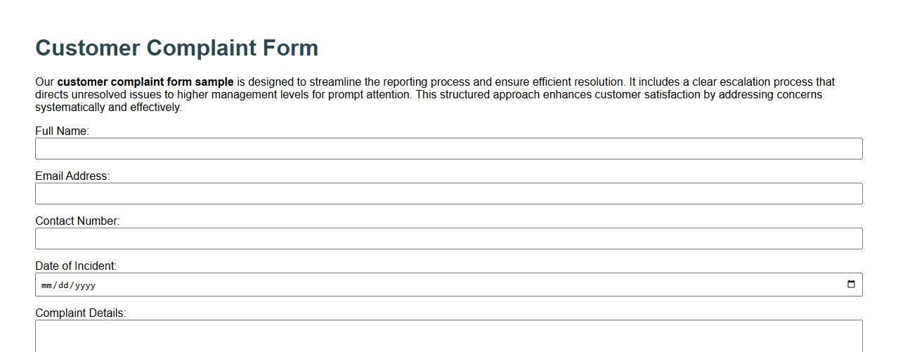 customer complaint form sample with escalation process image preview