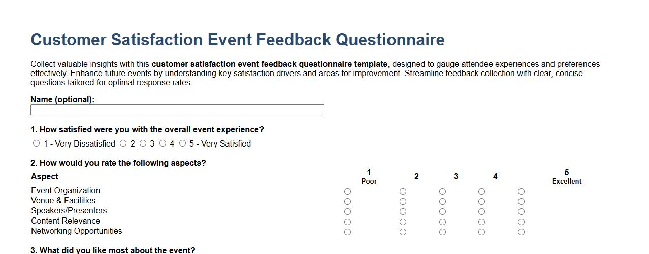 customer satisfaction event feedback questionnaire template image preview