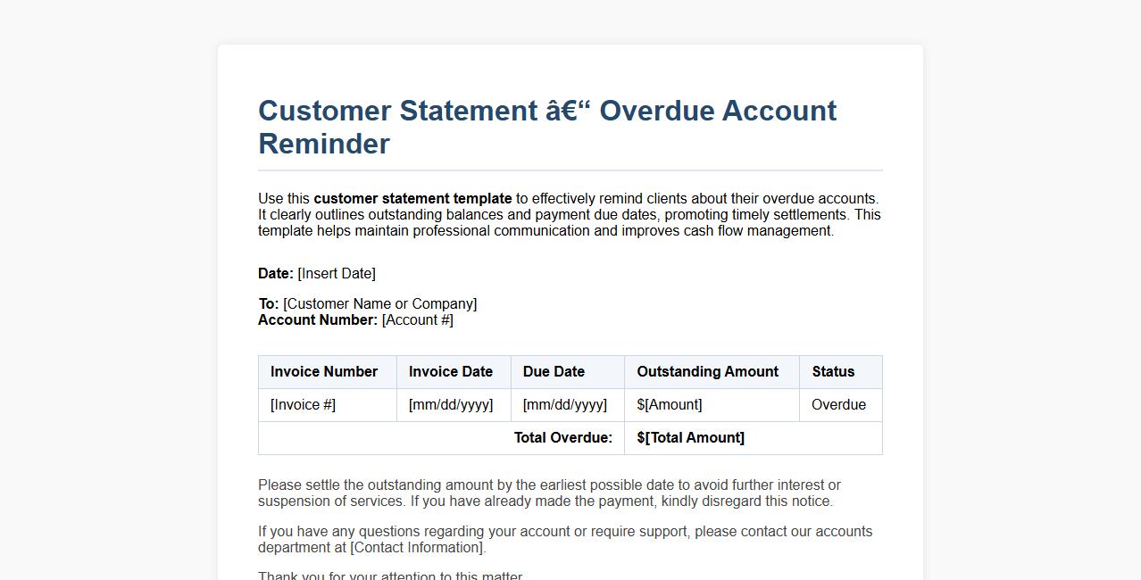 Customer statement template for overdue account reminder image preview