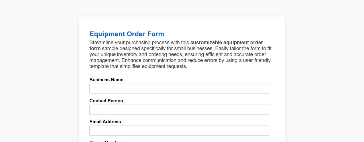 customizable equipment order form sample for small business image preview