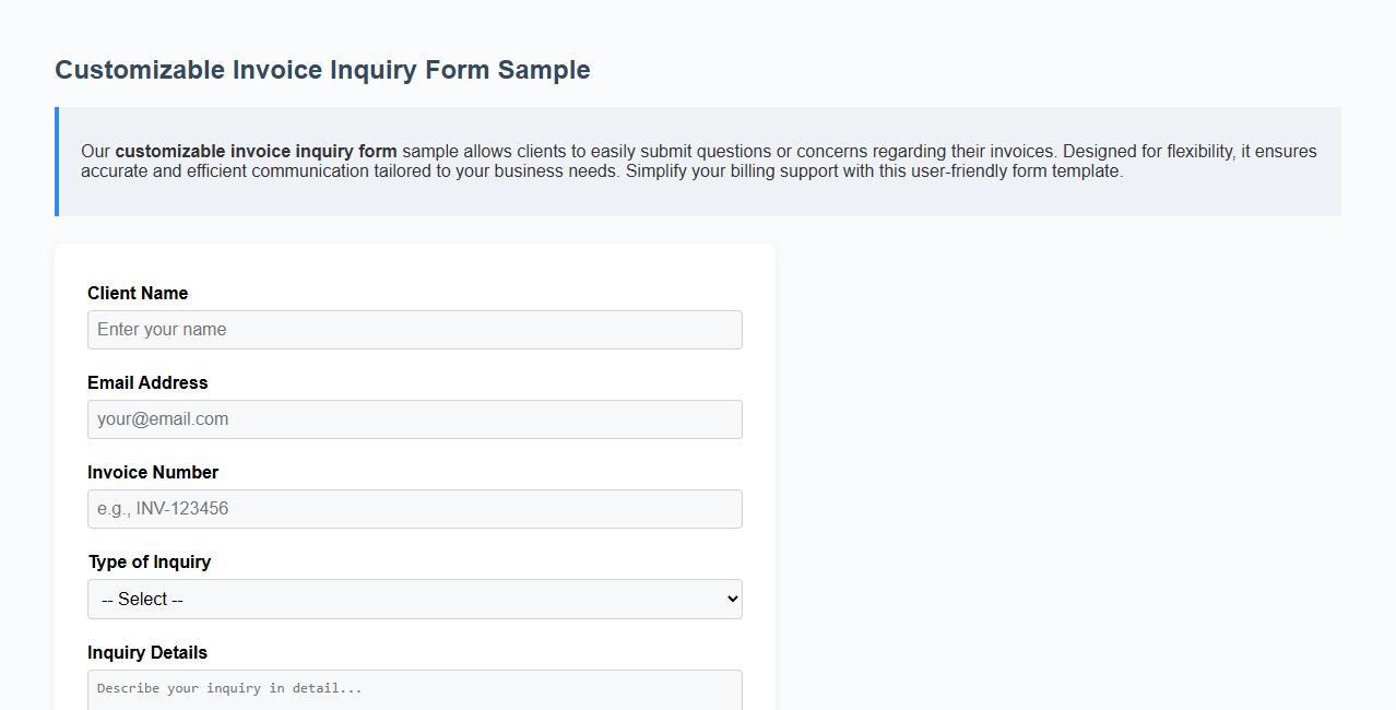 customizable invoice inquiry form sample for clients image preview