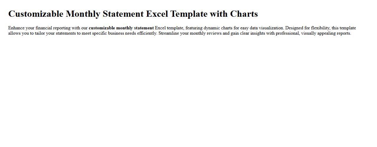 Customizable monthly statement excel template with charts image preview
