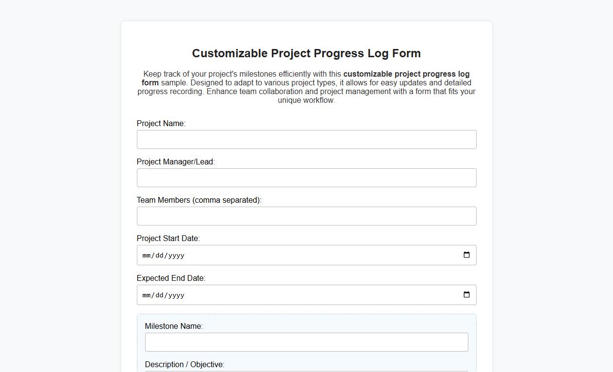 customizable project progress log form sample image preview