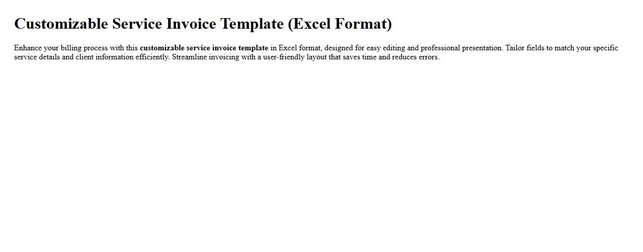 Customizable service invoice template Excel format image preview