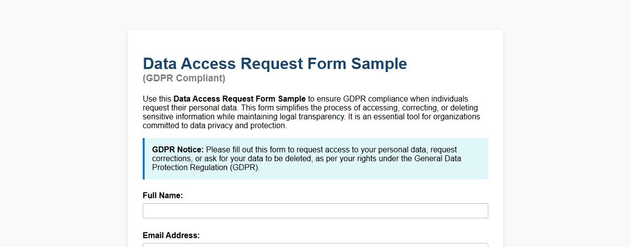 Data Access Request Form Sample with GDPR Compliance image preview