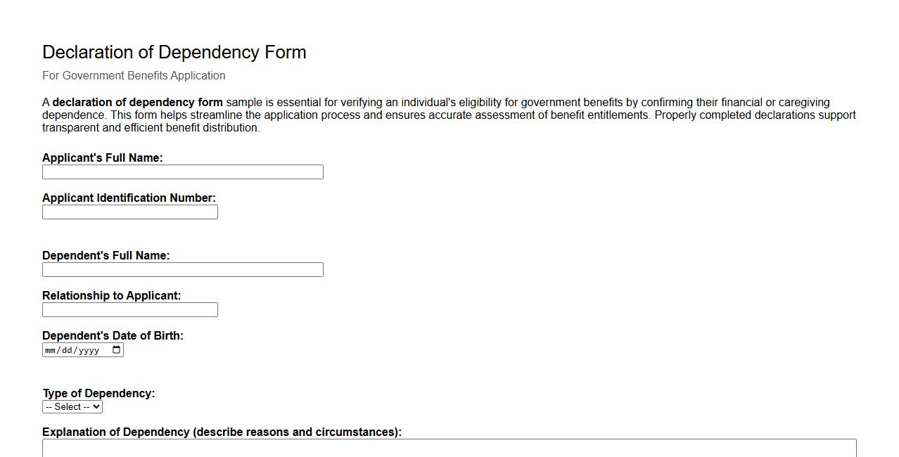 declaration of dependency form sample for government benefits image preview