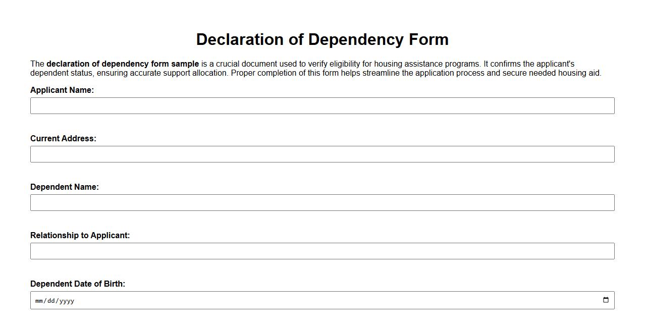 declaration of dependency form sample for housing assistance image preview