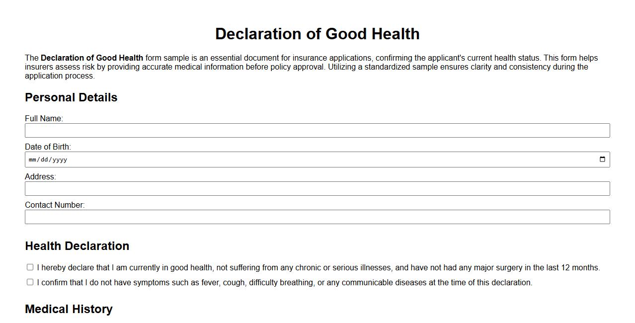 Declaration of Good Health form sample for insurance application image preview
