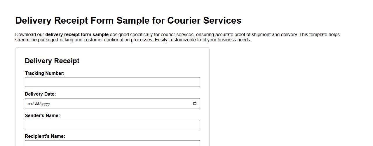 Delivery receipt form sample for courier services image preview