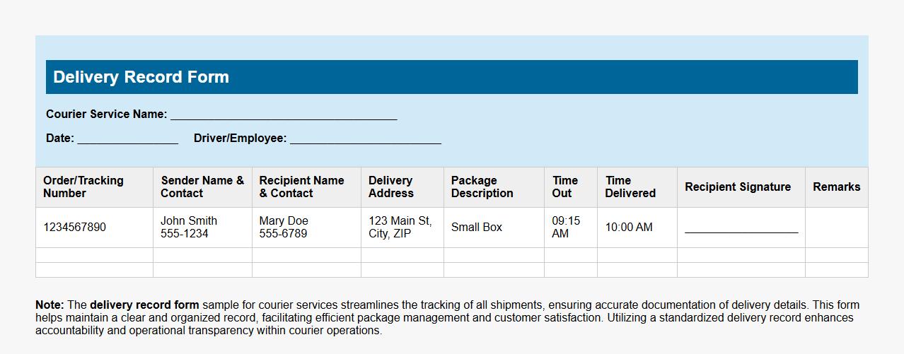 Delivery record form sample for courier services image preview