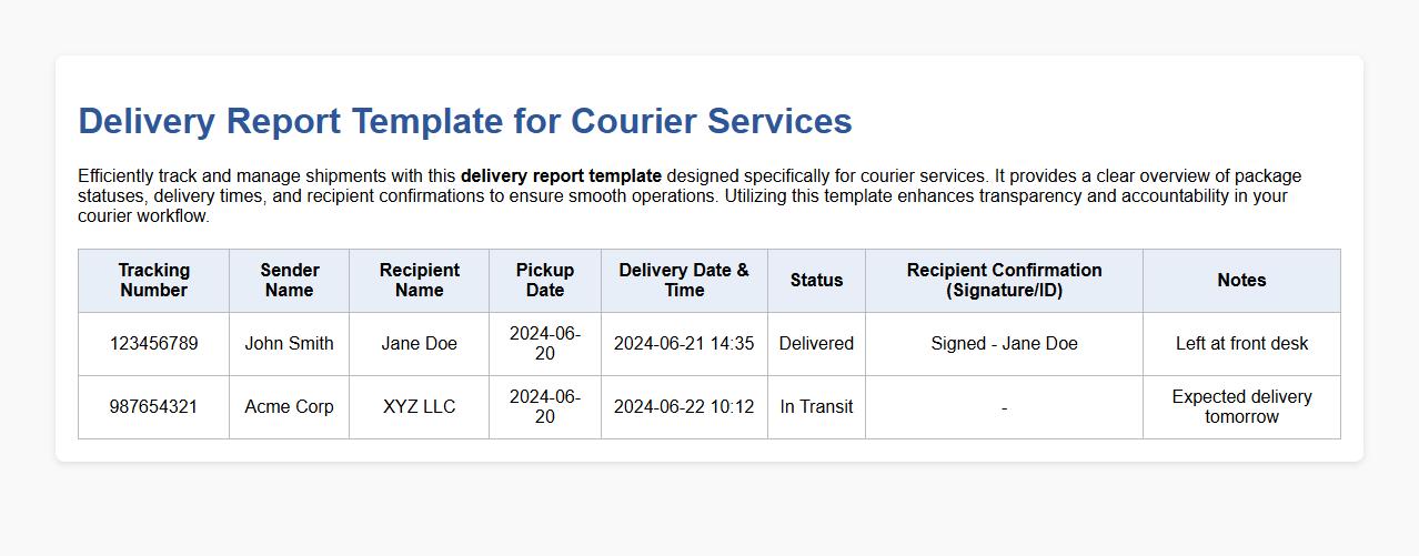 Delivery report template for courier services image preview