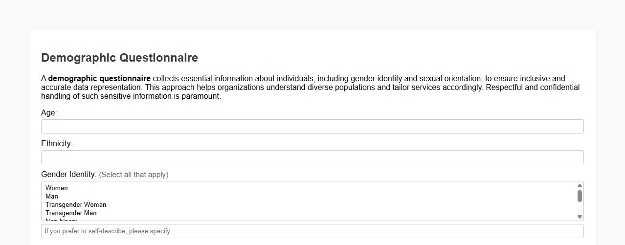 demographic questionnaire including gender identity and sexual orientation image preview