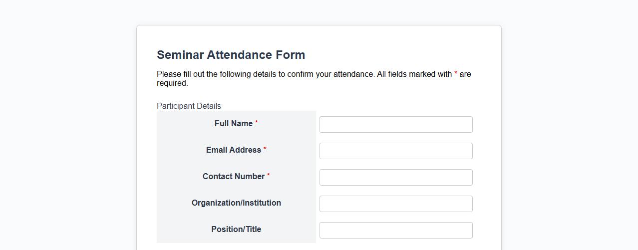 detailed seminar attendance form sample including participant details image preview