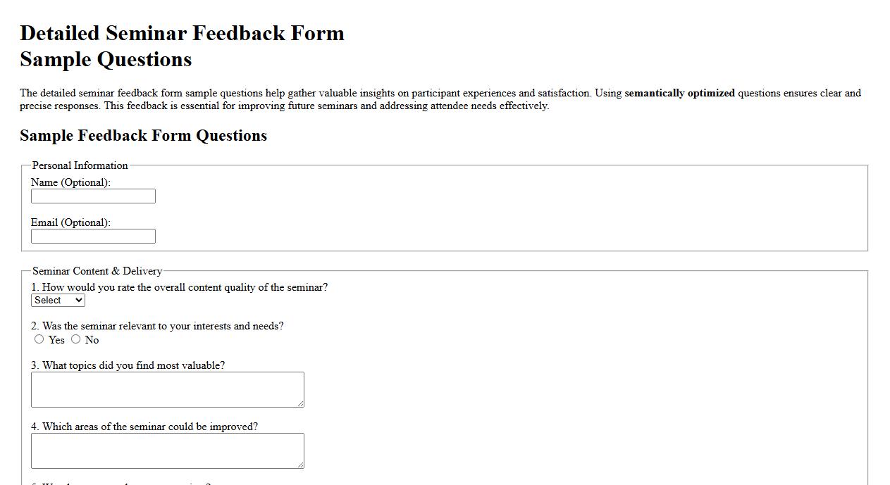 detailed seminar feedback form sample questions image preview