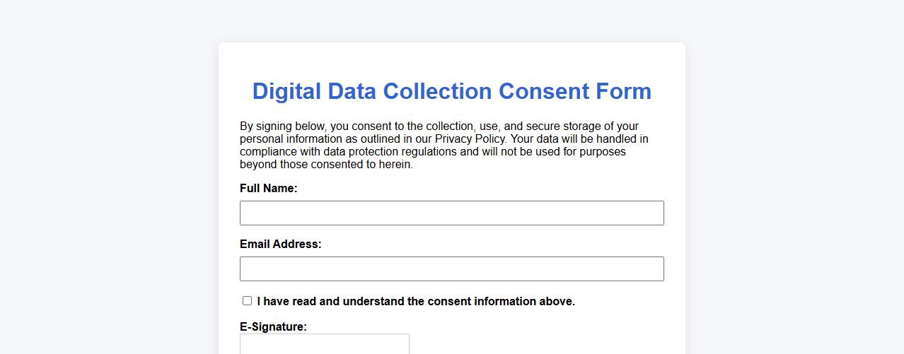 digital data collection consent form with e-signature image preview
