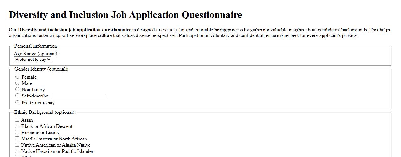 Diversity and inclusion job application questionnaire image preview