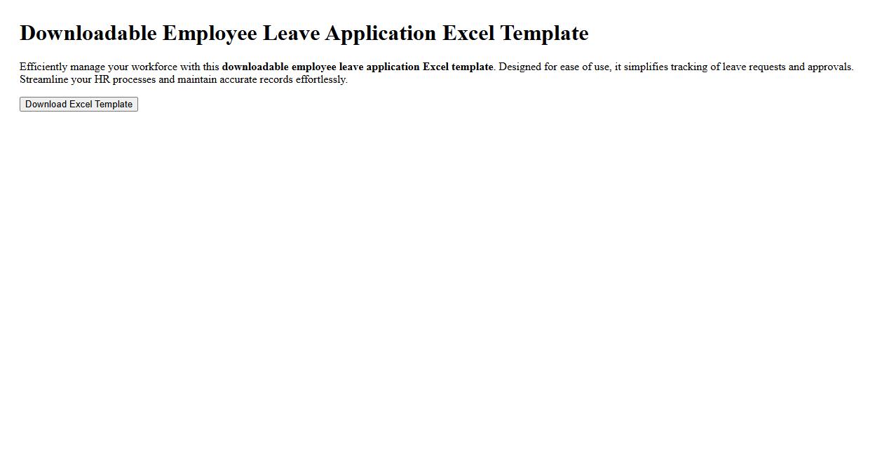 Downloadable employee leave application Excel template image preview