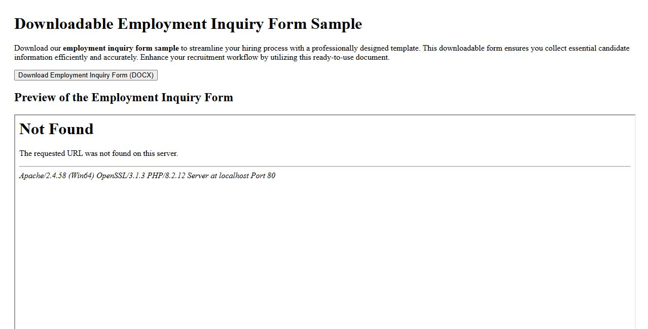 downloadable employment inquiry form sample image preview