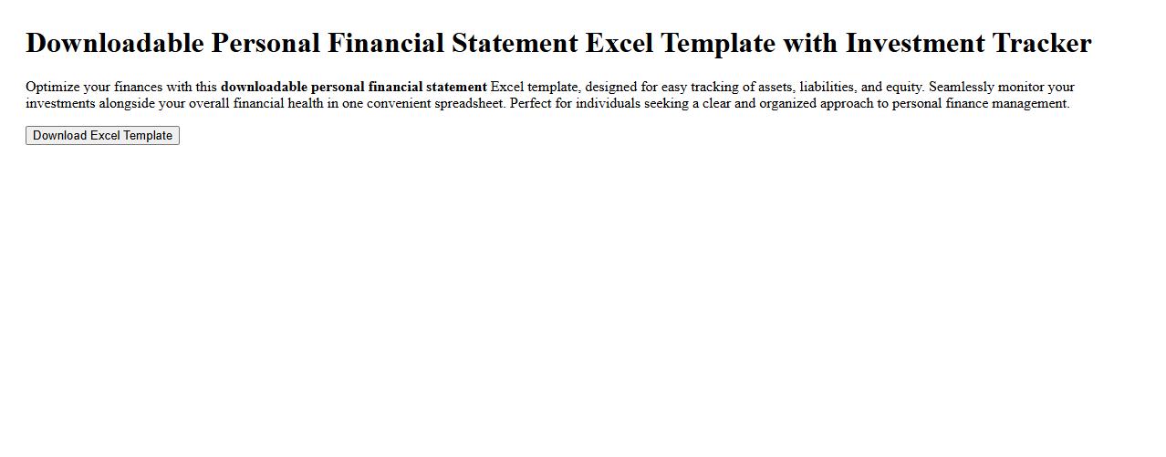 Downloadable personal financial statement excel template with investment tracker image preview