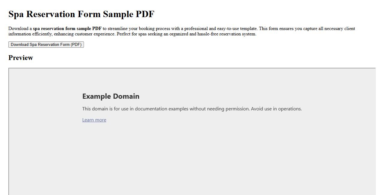 downloadable spa reservation form sample PDF image preview