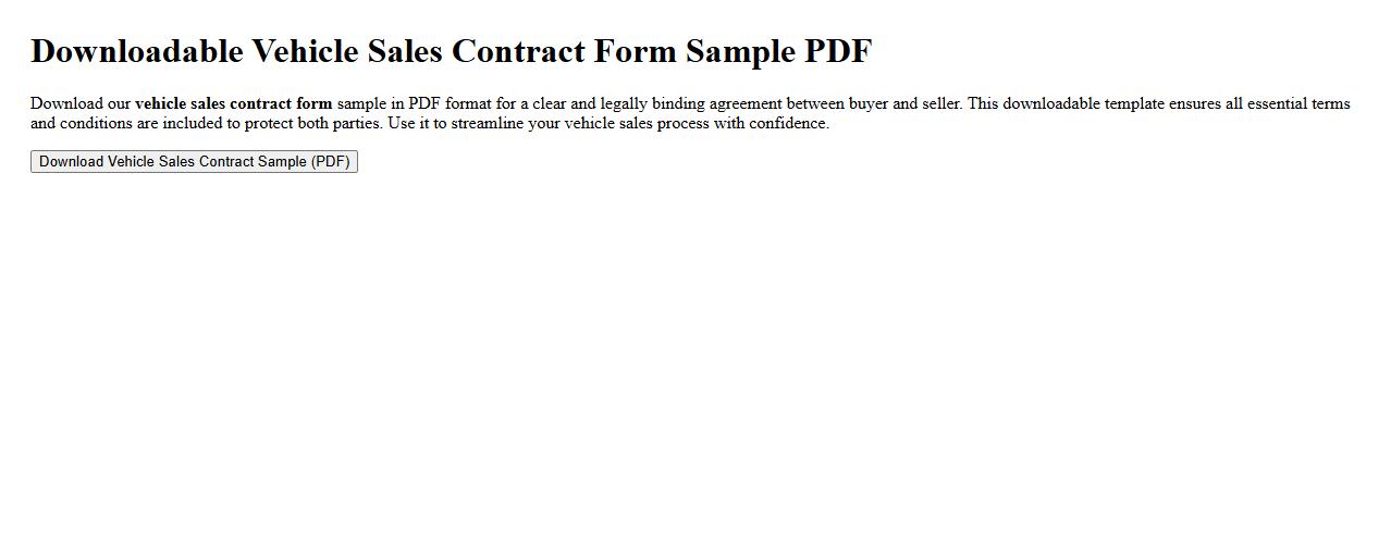 downloadable vehicle sales contract form sample PDF image preview