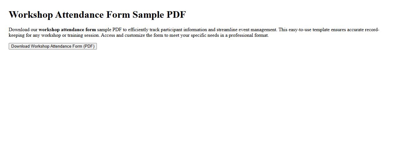 downloadable workshop attendance form sample PDF image preview