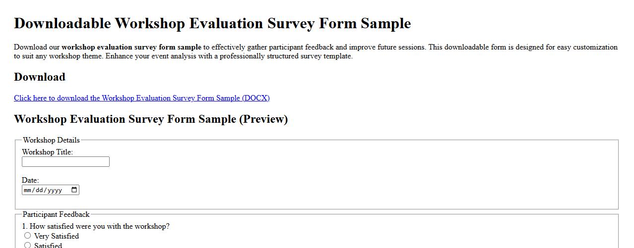 downloadable workshop evaluation survey form sample image preview