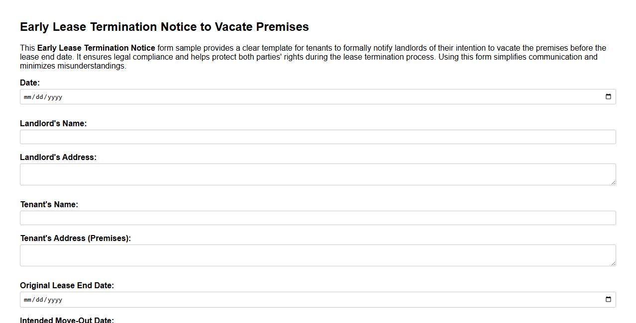 Early lease termination notice to vacate premises form sample image preview