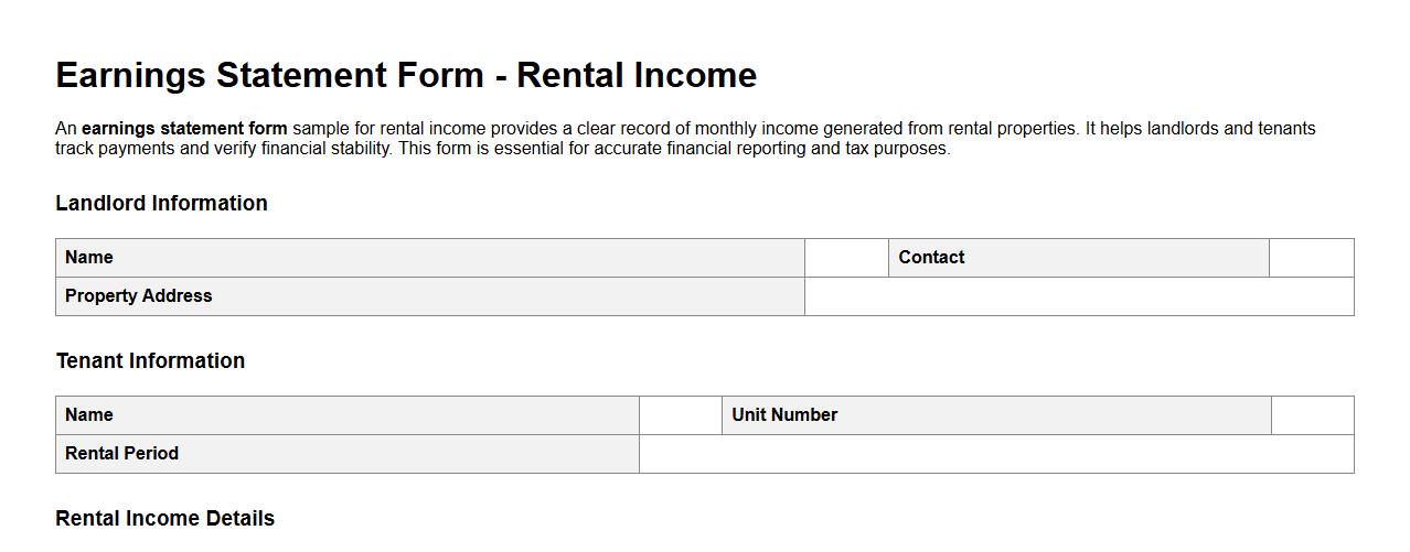 earnings statement form sample for rental income image preview