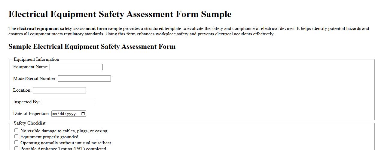 Electrical equipment safety assessment form sample image preview