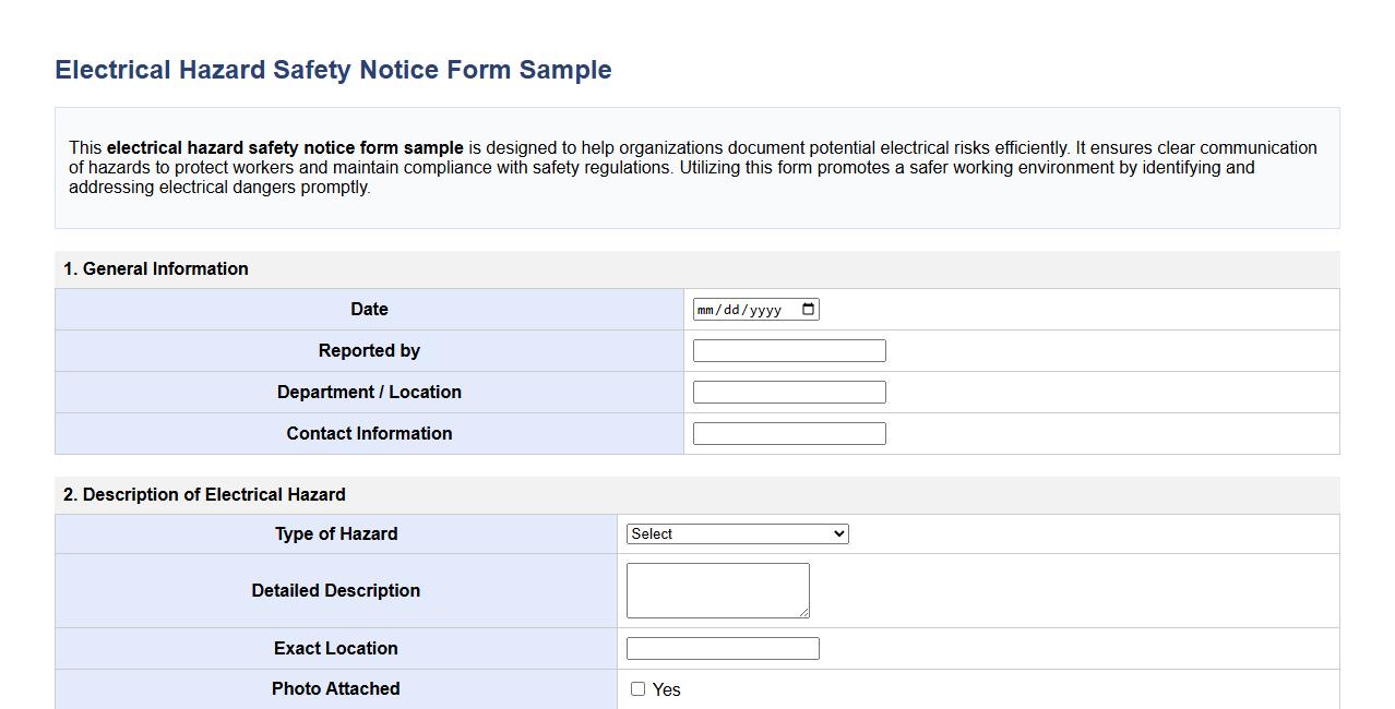 electrical hazard safety notice form sample image preview