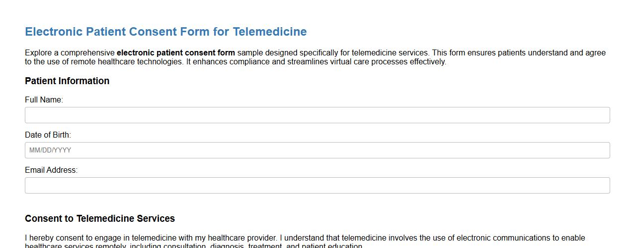 Electronic patient consent form sample for telemedicine image preview