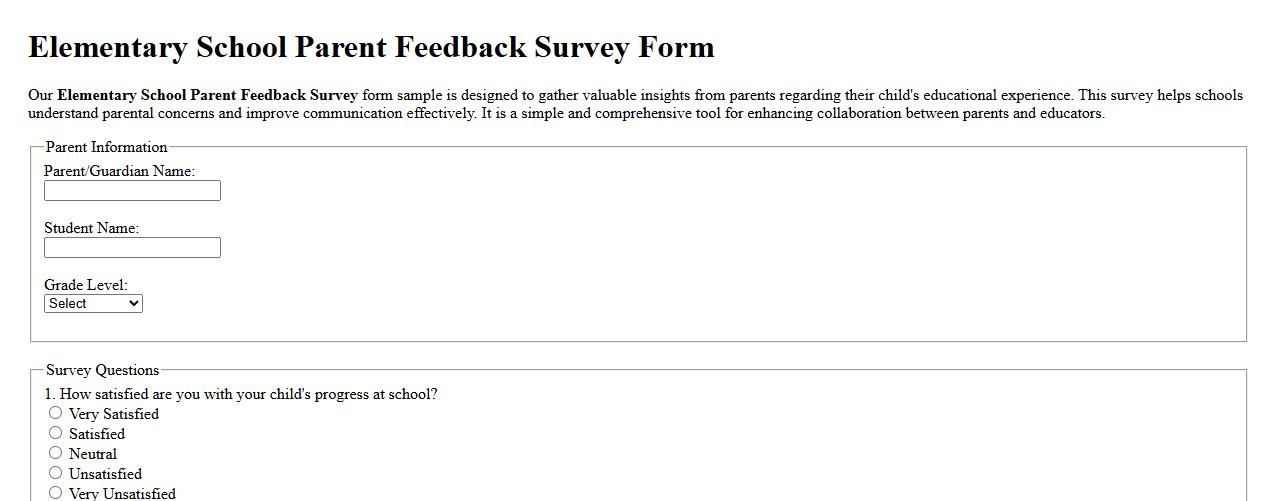 Elementary school parent feedback survey form sample image preview